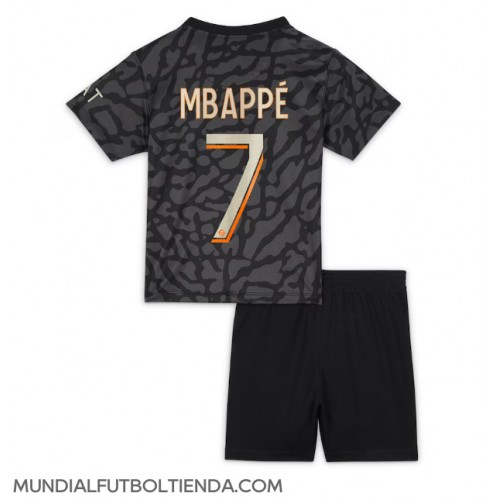 Camiseta Paris Saint-Germain Kylian Mbappe #7 Tercera Equipación Replica 2023-24 para niños mangas cortas (+ Pantalones cortos)